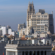 MADRID, SPAIN - JANUARY 24, 2018:  Amazing Panorama of city of Madrid from Cybele Palace (Palacio de Cibeles), Spain