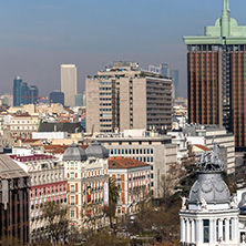 MADRID, SPAIN - JANUARY 24, 2018:  Amazing Panorama of city of Madrid from Cybele Palace (Palacio de Cibeles), Spain