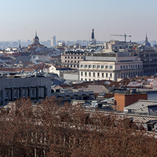 MADRID, SPAIN - JANUARY 24, 2018:  Amazing Panorama of city of Madrid from Cybele Palace (Palacio de Cibeles), Spain