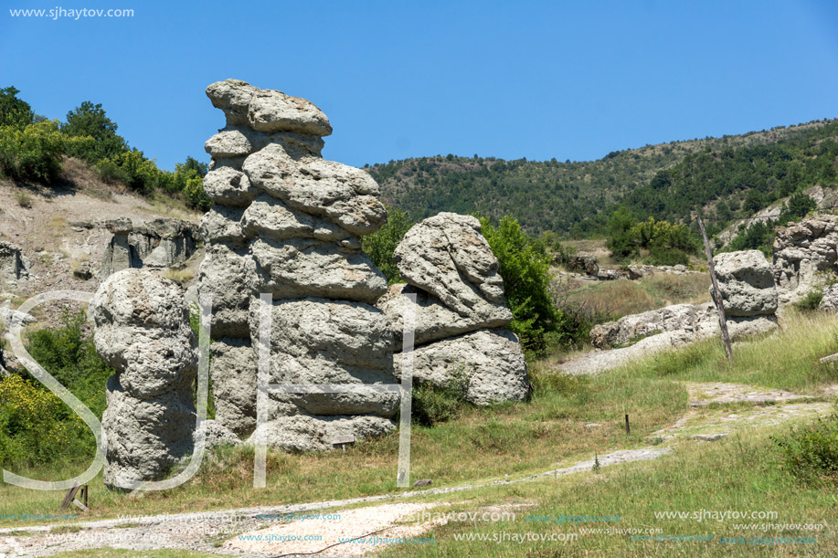 Landscape with rock formation The Stone Dolls of Kuklica near town of Kratovo, Republic of Macedonia