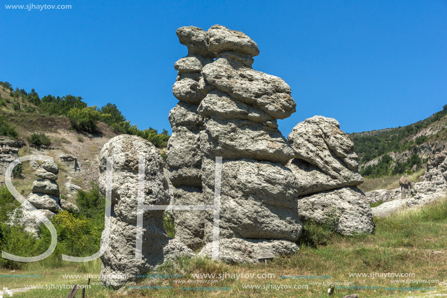 Landscape with rock formation The Stone Dolls of Kuklica near town of Kratovo, Republic of Macedonia