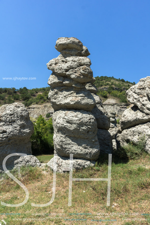 Landscape with rock formation The Stone Dolls of Kuklica near town of Kratovo, Republic of Macedonia