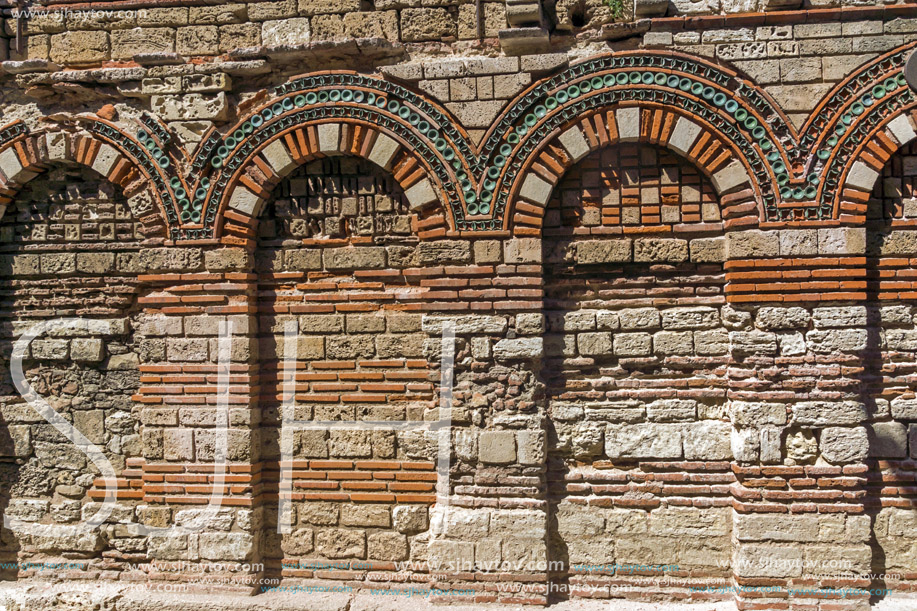 NESSEBAR, BULGARIA - AUGUST 12, 2018: Ruins of Ancient Church of the Holy Archangels Michael and Gabriel in the town of Nessebar, Burgas Region, Bulgaria