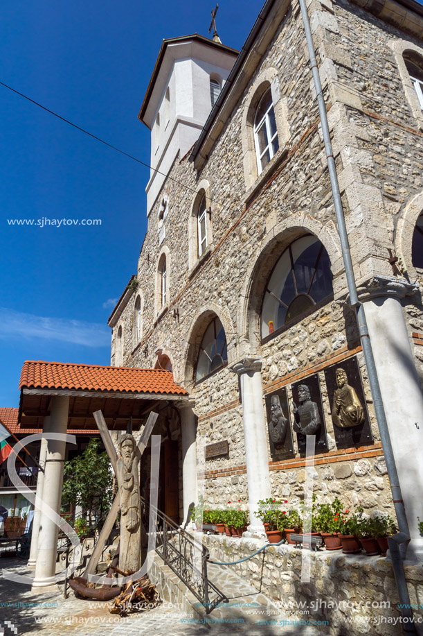 NESSEBAR, BULGARIA - AUGUST 12, 2018: Ruins of Church of Dormition of Theotokos in the town of Nessebar, Burgas Region, Bulgaria