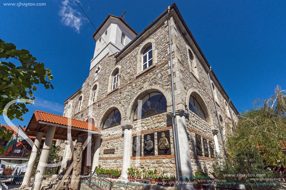 NESSEBAR, BULGARIA - AUGUST 12, 2018: Ruins of Church of Dormition of Theotokos in the town of Nessebar, Burgas Region, Bulgaria