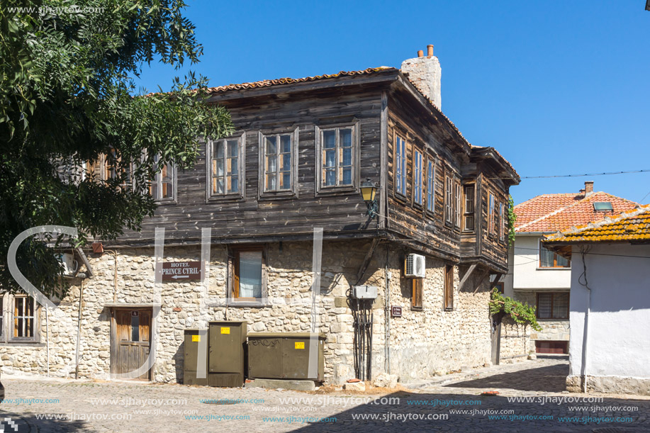 NESSEBAR, BULGARIA - AUGUST 12, 2018: Typical Street in old town of Nessebar, Burgas Region, Bulgaria