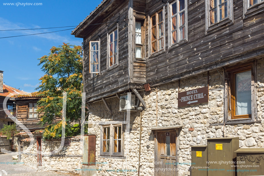 NESSEBAR, BULGARIA - AUGUST 12, 2018: Typical Street in old town of Nessebar, Burgas Region, Bulgaria