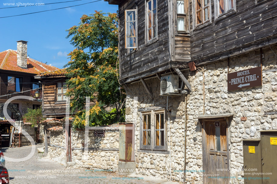 NESSEBAR, BULGARIA - AUGUST 12, 2018: Typical Street in old town of Nessebar, Burgas Region, Bulgaria