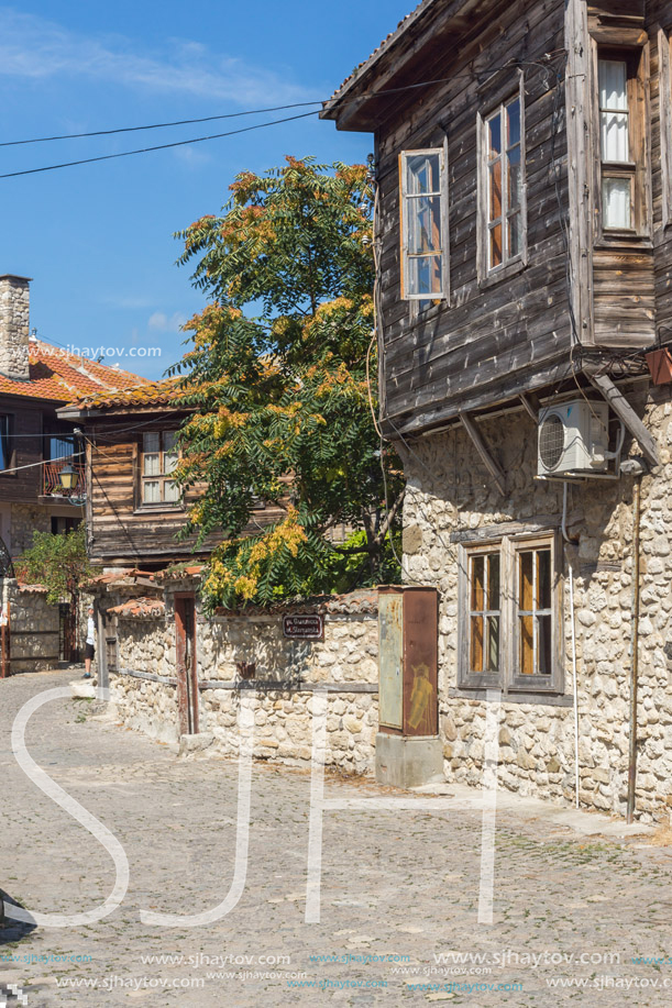 NESSEBAR, BULGARIA - AUGUST 12, 2018: Typical Street in old town of Nessebar, Burgas Region, Bulgaria