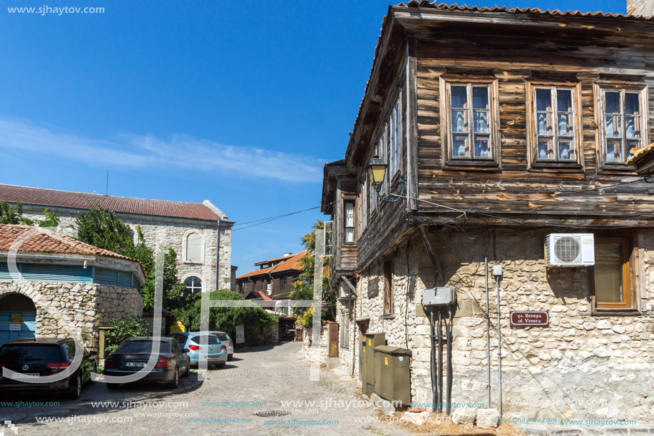 NESSEBAR, BULGARIA - AUGUST 12, 2018: Typical Street in old town of Nessebar, Burgas Region, Bulgaria