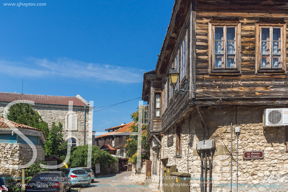 NESSEBAR, BULGARIA - AUGUST 12, 2018: Typical Street in old town of Nessebar, Burgas Region, Bulgaria