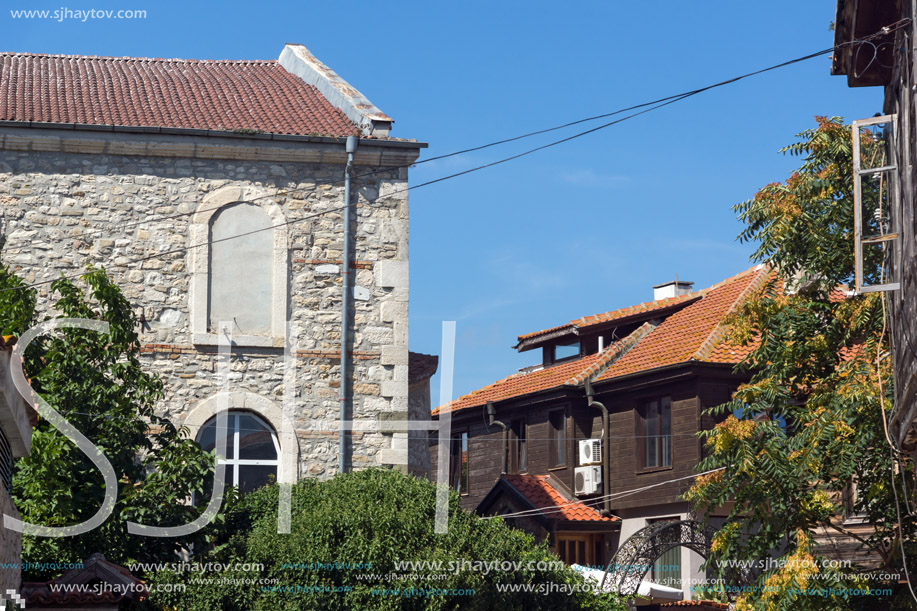 NESSEBAR, BULGARIA - AUGUST 12, 2018: Ruins of Church of Dormition of Theotokos in the town of Nessebar, Burgas Region, Bulgaria