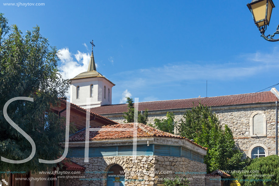 NESSEBAR, BULGARIA - AUGUST 12, 2018: Ruins of Church of Dormition of Theotokos in the town of Nessebar, Burgas Region, Bulgaria