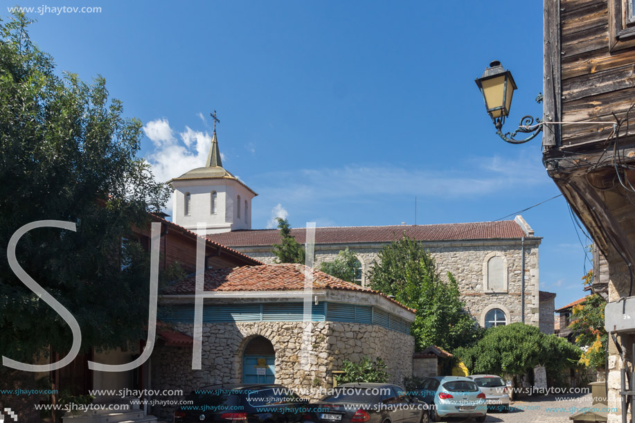 NESSEBAR, BULGARIA - AUGUST 12, 2018: Ruins of Church of Dormition of Theotokos in the town of Nessebar, Burgas Region, Bulgaria