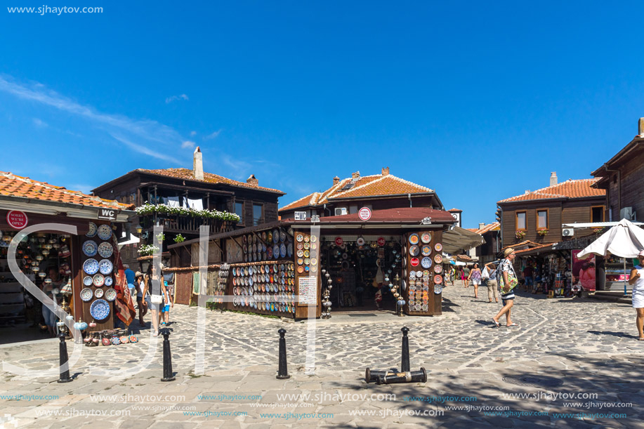 NESSEBAR, BULGARIA - AUGUST 12, 2018: Typical Street in old town of Nessebar, Burgas Region, Bulgaria