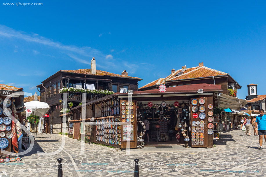 NESSEBAR, BULGARIA - AUGUST 12, 2018: Typical Street in old town of Nessebar, Burgas Region, Bulgaria