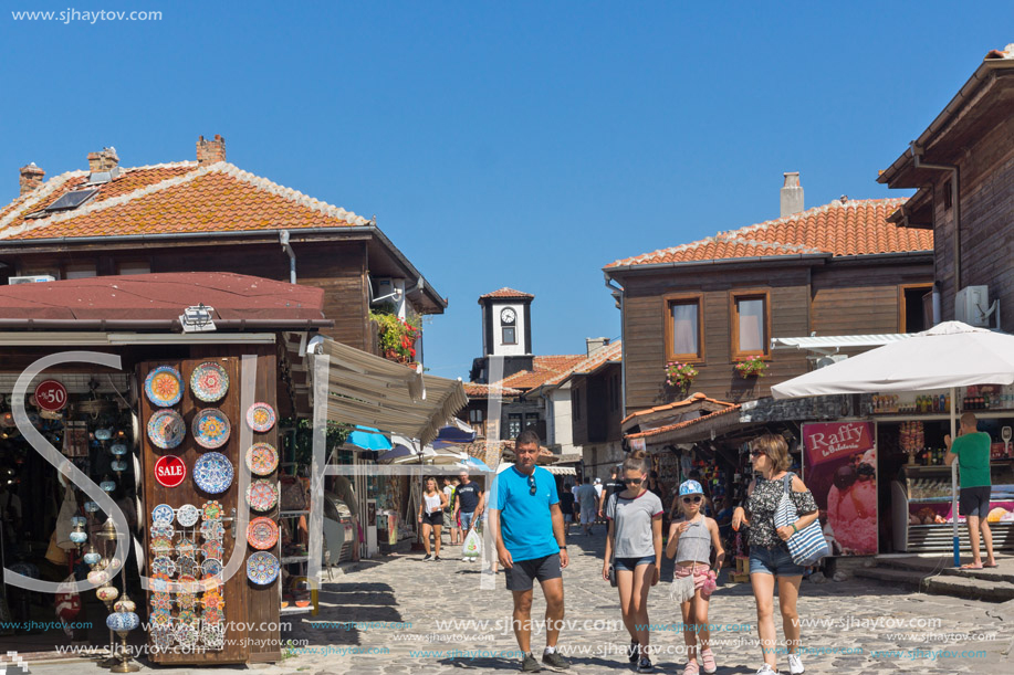 NESSEBAR, BULGARIA - AUGUST 12, 2018: Typical Street in old town of Nessebar, Burgas Region, Bulgaria