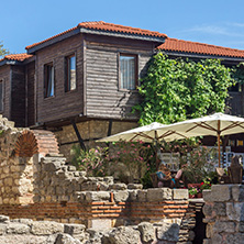 NESSEBAR, BULGARIA - AUGUST 12, 2018: Ruins of Ancient Church of Saint Sophia in the town of Nessebar, Burgas Region, Bulgaria