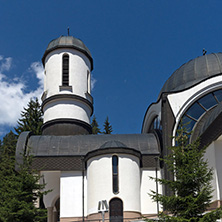 PAMPOROVO, BULGARIA - AUGUST 14, 2018: Church of Assumption of the Most Holy Mother in Ski resort Pamporovo in Rhodope, Mountains, Smolyan Region, Bulgaria