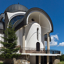 PAMPOROVO, BULGARIA - AUGUST 14, 2018: Church of Assumption of the Most Holy Mother in Ski resort Pamporovo in Rhodope, Mountains, Smolyan Region, Bulgaria