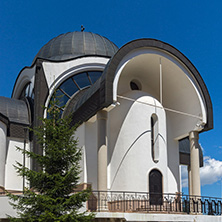 PAMPOROVO, BULGARIA - AUGUST 14, 2018: Church of Assumption of the Most Holy Mother in Ski resort Pamporovo in Rhodope, Mountains, Smolyan Region, Bulgaria