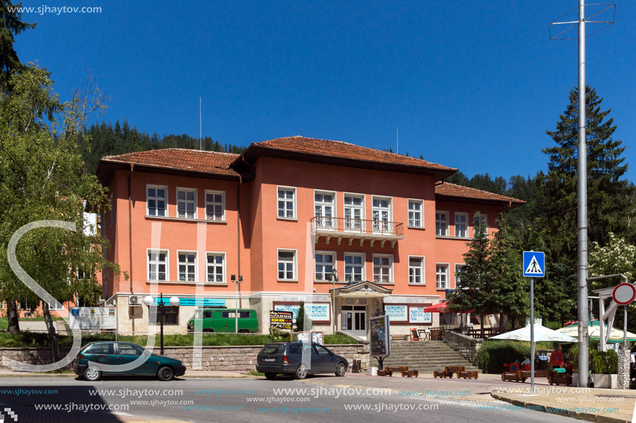 SMOLYAN, BULGARIA - AUGUST 14, 2018: Summer view of Old Center of the town of Smolyan, Bulgaria