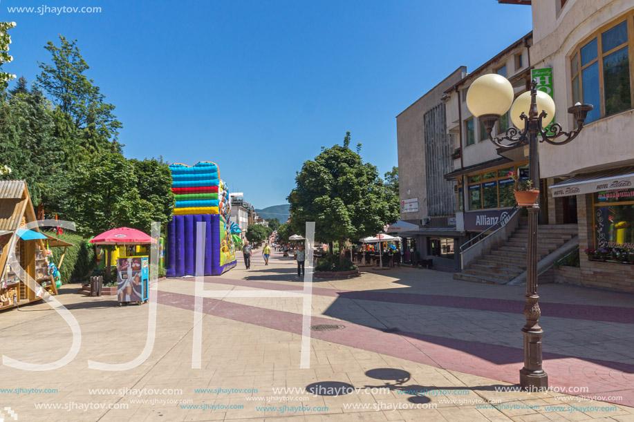 SMOLYAN, BULGARIA - AUGUST 14, 2018: Summer view of Old Center of the town of Smolyan, Bulgaria