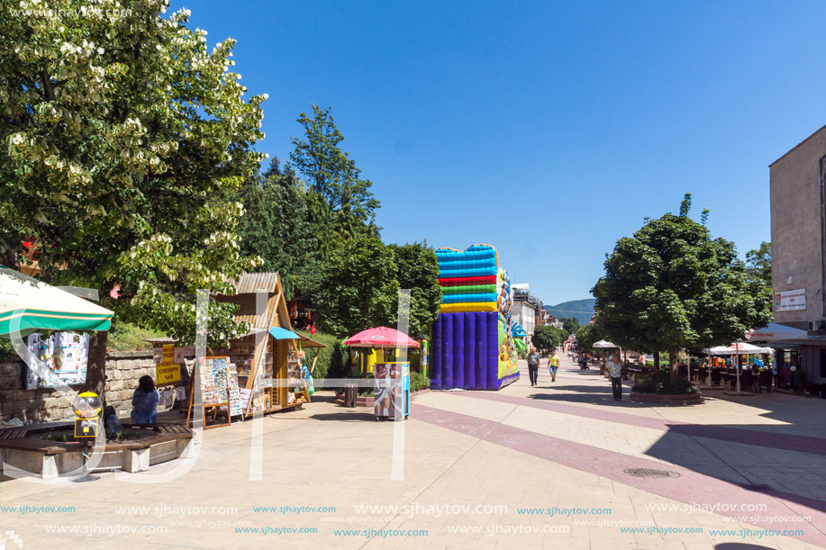 SMOLYAN, BULGARIA - AUGUST 14, 2018: Summer view of Old Center of the town of Smolyan, Bulgaria