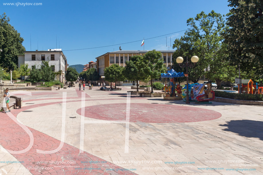 SMOLYAN, BULGARIA - AUGUST 14, 2018: Summer view of Old Center of the town of Smolyan, Bulgaria