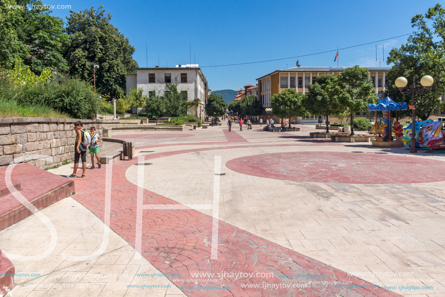 SMOLYAN, BULGARIA - AUGUST 14, 2018: Summer view of Old Center of the town of Smolyan, Bulgaria