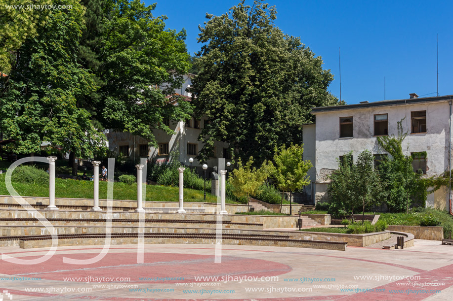 SMOLYAN, BULGARIA - AUGUST 14, 2018: Summer view of Old Center of the town of Smolyan, Bulgaria