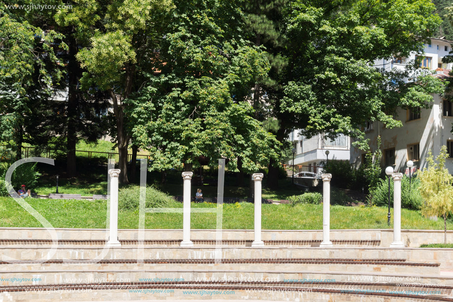 SMOLYAN, BULGARIA - AUGUST 14, 2018: Summer view of Old Center of the town of Smolyan, Bulgaria