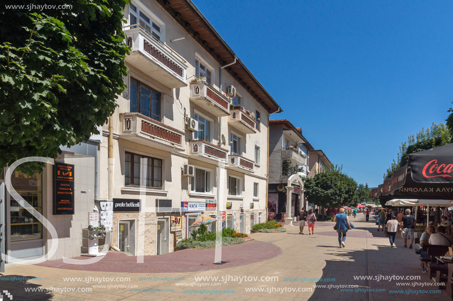 SMOLYAN, BULGARIA - AUGUST 14, 2018: Summer view of Old Center of the town of Smolyan, Bulgaria