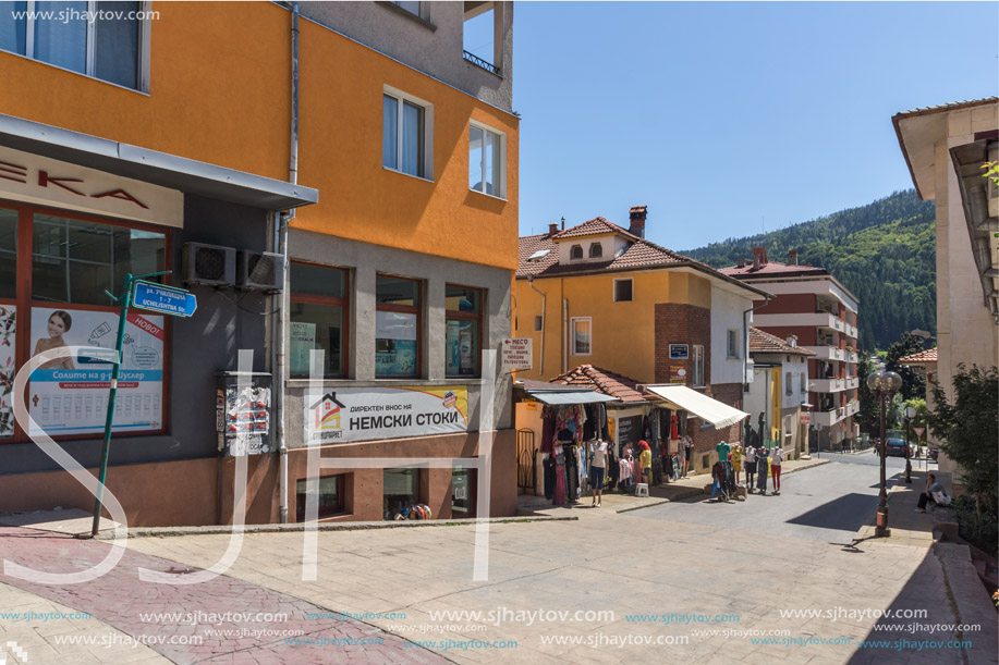 SMOLYAN, BULGARIA - AUGUST 14, 2018: Summer view of Old Center of the town of Smolyan, Bulgaria