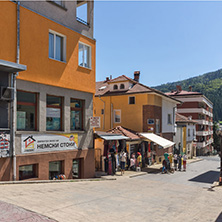 SMOLYAN, BULGARIA - AUGUST 14, 2018: Summer view of Old Center of the town of Smolyan, Bulgaria