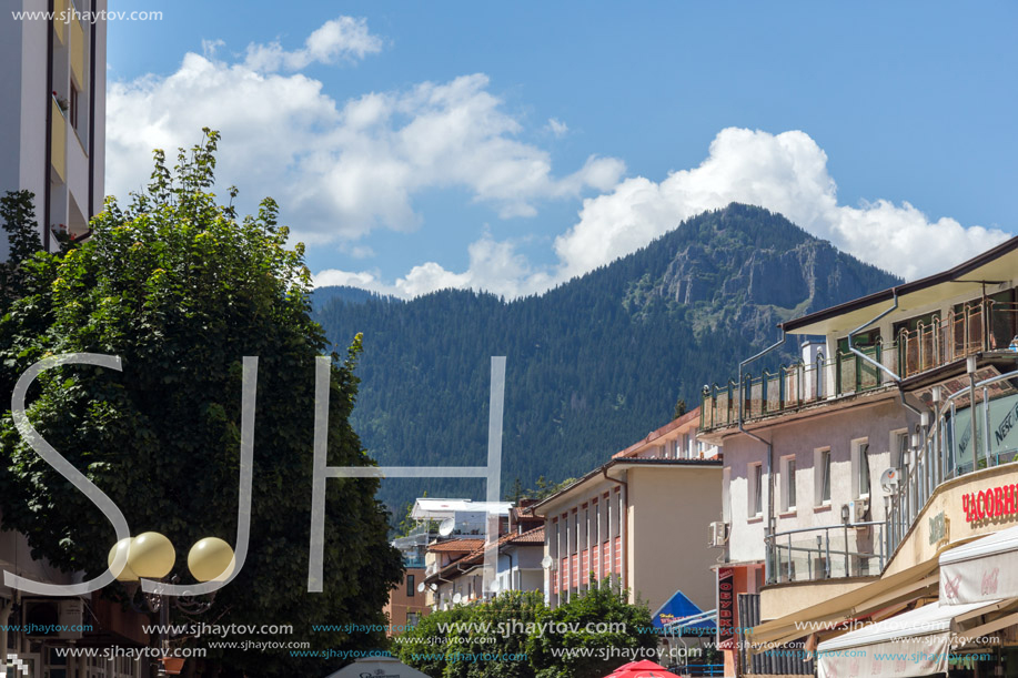 SMOLYAN, BULGARIA - AUGUST 14, 2018: Summer view of Old Center of the town of Smolyan, Bulgaria