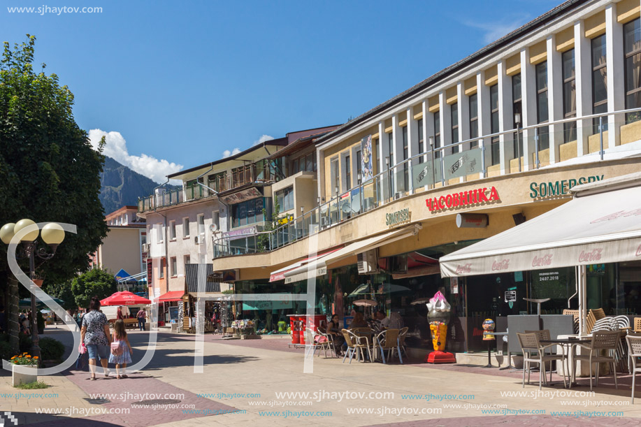 SMOLYAN, BULGARIA - AUGUST 14, 2018: Summer view of Old Center of the town of Smolyan, Bulgaria