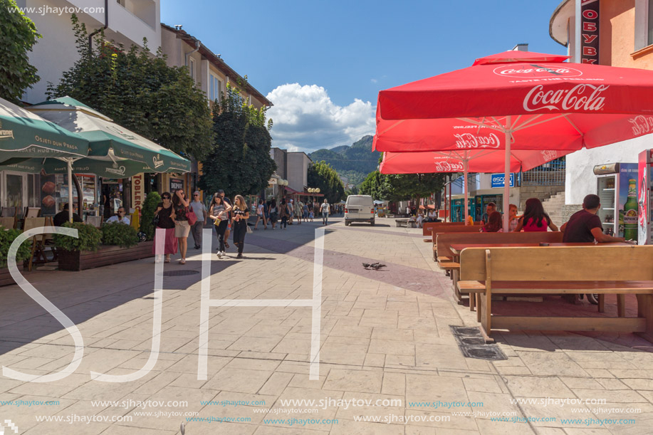 SMOLYAN, BULGARIA - AUGUST 14, 2018: Summer view of Old Center of the town of Smolyan, Bulgaria