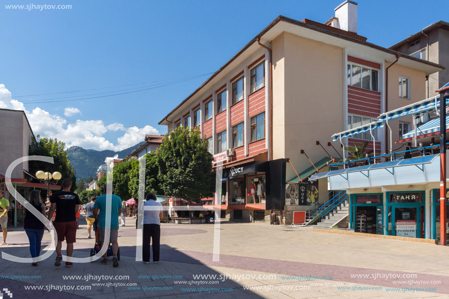 SMOLYAN, BULGARIA - AUGUST 14, 2018: Summer view of Old Center of the town of Smolyan, Bulgaria