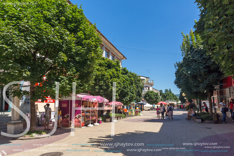 SMOLYAN, BULGARIA - AUGUST 14, 2018: Summer view of Old Center of the town of Smolyan, Bulgaria