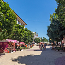 SMOLYAN, BULGARIA - AUGUST 14, 2018: Summer view of Old Center of the town of Smolyan, Bulgaria