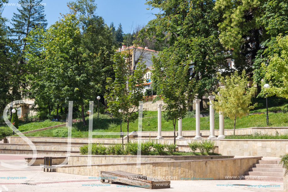 SMOLYAN, BULGARIA - AUGUST 14, 2018: Summer view of Old Center of the town of Smolyan, Bulgaria