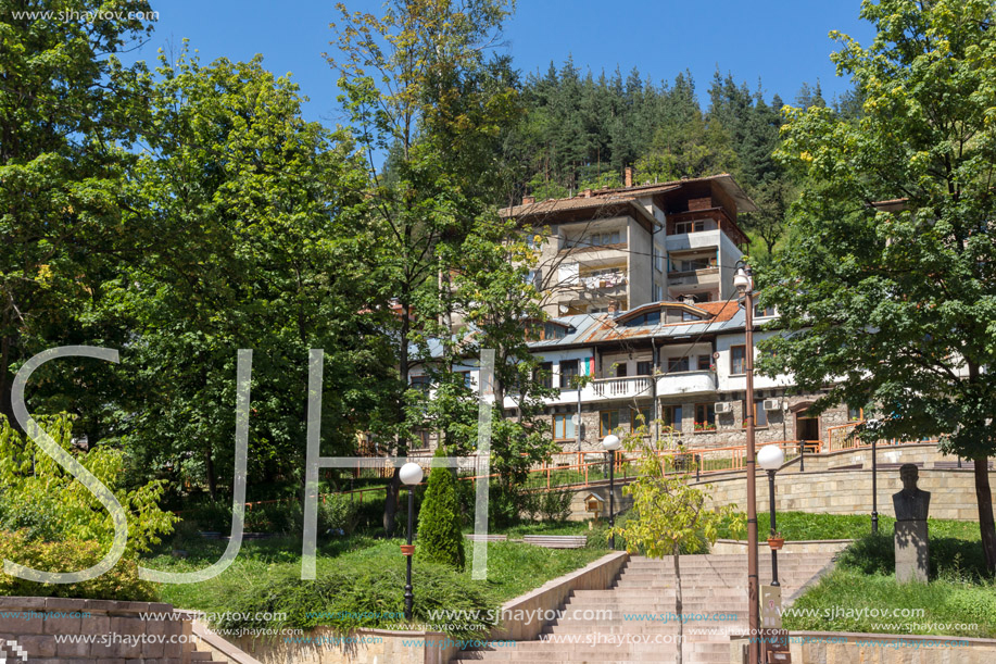 SMOLYAN, BULGARIA - AUGUST 14, 2018: Summer view of Old Center of the town of Smolyan, Bulgaria