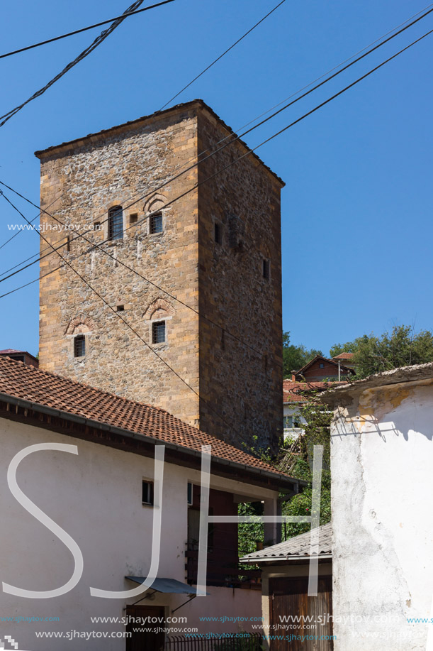 KRATOVO, MACEDONIA - JULY 21, 2018: Old Medieval Tower at the center of town of Kratovo, Republic of Macedonia