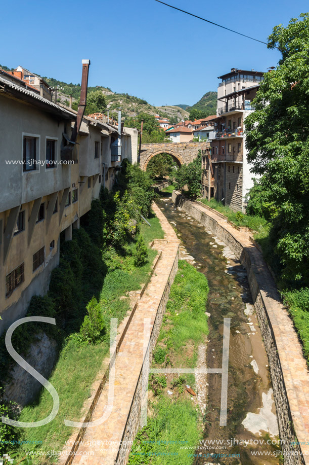 KRATOVO, MACEDONIA - JULY 21, 2018: Old Medieval Bridge at the center of town of Kratovo, Republic of Macedonia