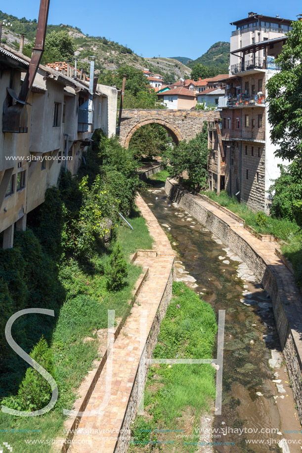 KRATOVO, MACEDONIA - JULY 21, 2018: Old Medieval Bridge at the center of town of Kratovo, Republic of Macedonia