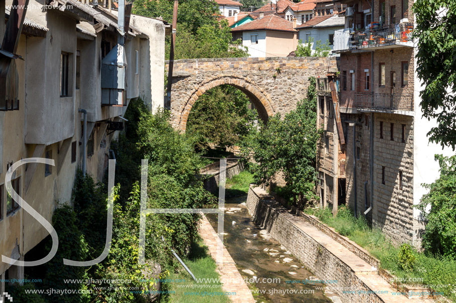 KRATOVO, MACEDONIA - JULY 21, 2018: Old Medieval Bridge at the center of town of Kratovo, Republic of Macedonia