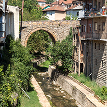 KRATOVO, MACEDONIA - JULY 21, 2018: Old Medieval Bridge at the center of town of Kratovo, Republic of Macedonia