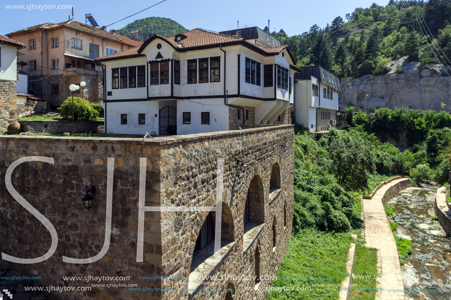 KRATOVO, MACEDONIA - JULY 21, 2018: Old Medieval Bridge at the center of town of Kratovo, Republic of Macedonia