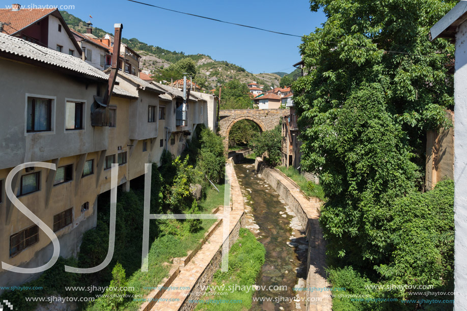 KRATOVO, MACEDONIA - JULY 21, 2018: Old Medieval Bridge at the center of town of Kratovo, Republic of Macedonia